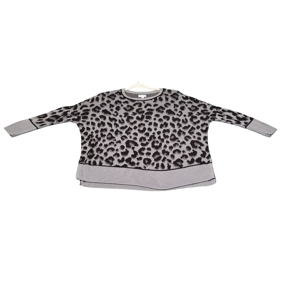 Wonderly Sweater Women M Medium Gray Black Leopard Animal Print‎ Knit Pullover